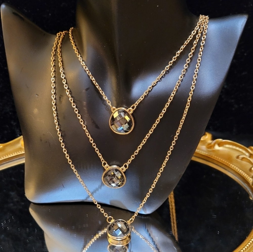 VINTAGE GREY TOURMALINE TEARDROP LAYERED NECKLACE